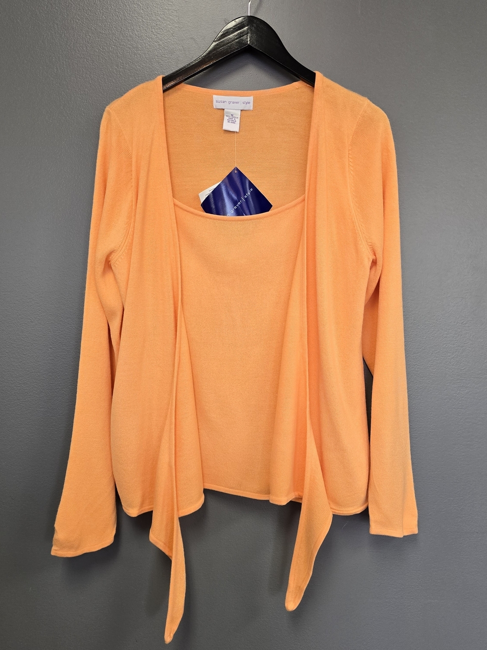 Susan Graver Style Women's Orange 2-in-1 Knit Scoop Neck Tie Cardigan M